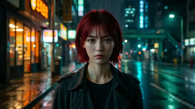 霓虹雨夜中的新黑色电影人物画面